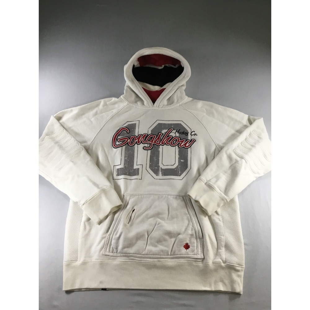 Gongshow Hockey Co Mens Size L Hoodie Cream Graphic Sweatshirt  Distressed 10